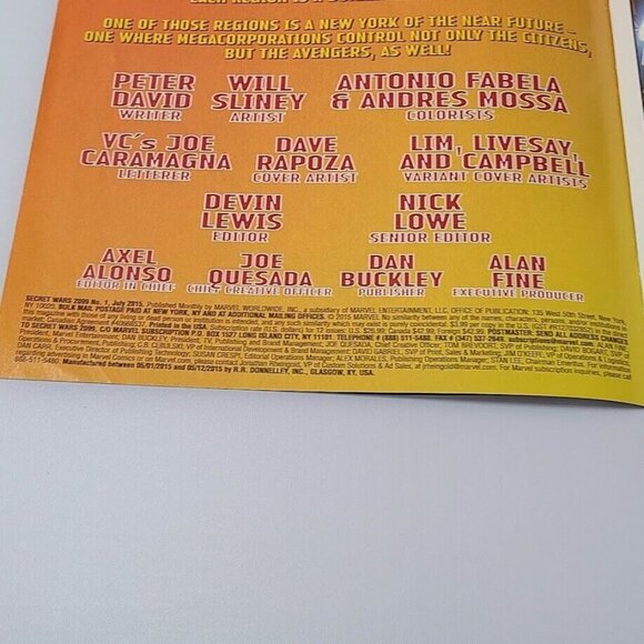 Secret Wars 2099 1 Marvel Comics 2015 VG Dave Rapoza Cover A 1st Avengers Key - Picture 10 of 16